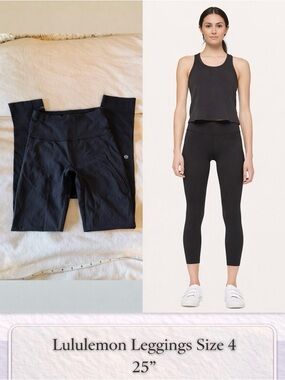 Lululemon Black Leggings Size 4 25” High Rise Workout Yoga Pants